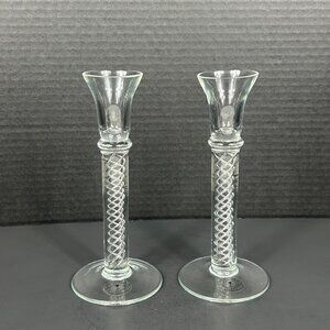 Toscany Handblown Air Twist Glass Candlestick Holders Set of two